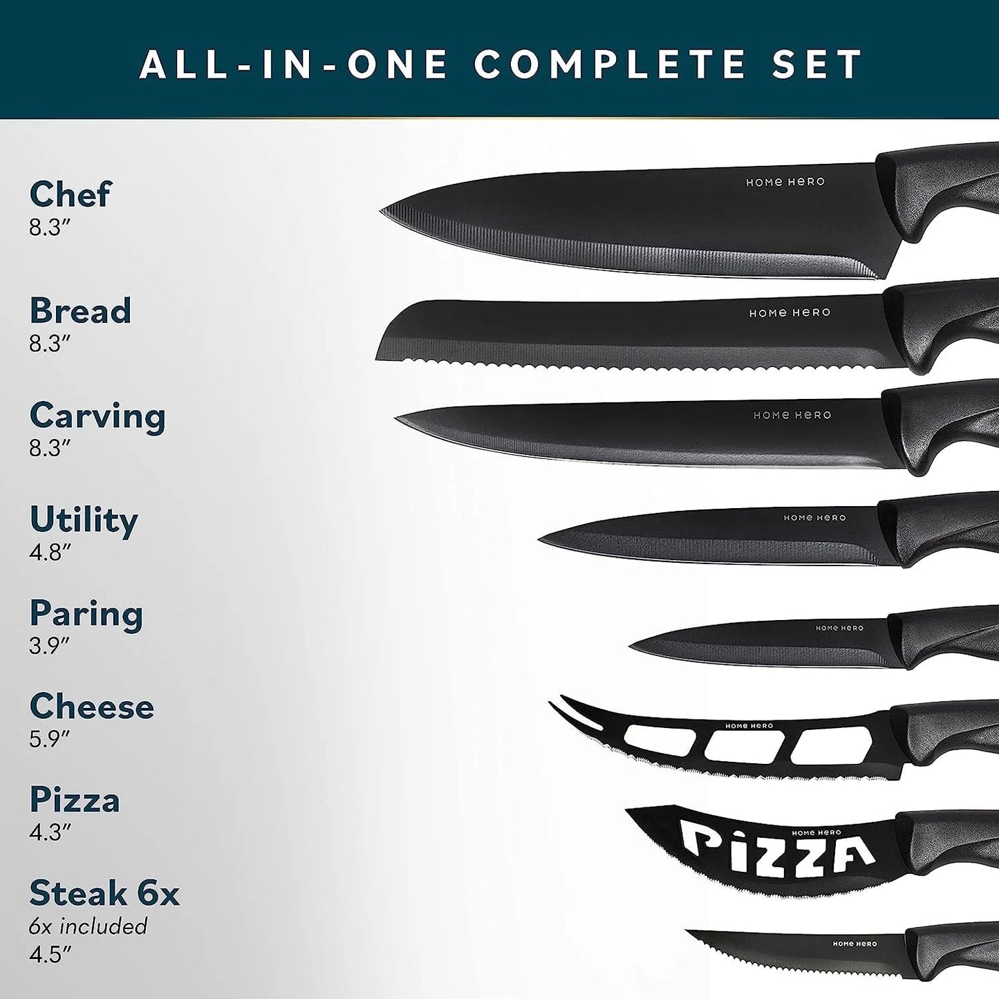 Home Hero Kitchen Knife Set - Wooden Knife Block Organizer - High Carbon Stainless Steel Blades - Ergonomic Handles with Built-In Sharpener & Kitchen Scissors - 16 Pcs, Acrylic Black
