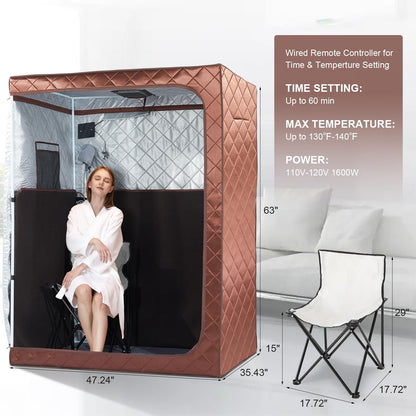 amocane 2 Person Portable Infrared Sauna, Oversize Full Body Home Sauna Spa for Relaxation & Detox, Dry Heated Saunas Tent with Remote Control, 2 Foldable Sauna Chairs(L 47.24" x W 35.43" x H 62.99")