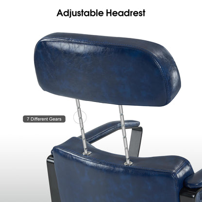 BarberPub Classic Barber Chair, 440Lbs Hydraulic Pump Manual Recliner Salon Chair for Hair Stylist, Home&Beauty Salon, Barbershop, Salon&Spa Equipment 3068 (Blue)