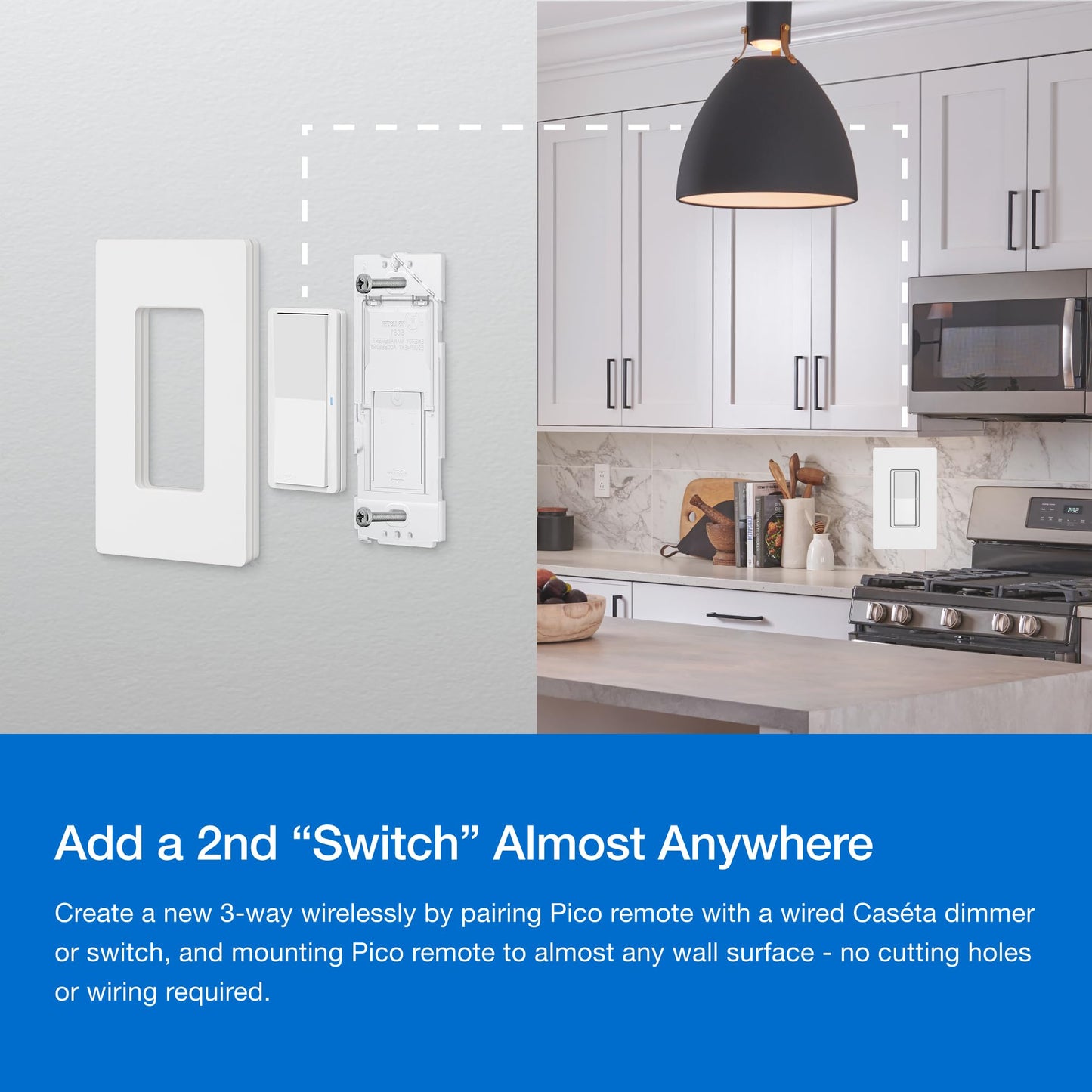 Lutron Claro Smart Light Switch for Caseta Lighting, for LED Lights, Fans, 5 Amp, Single-Pole/3-Way, Neutral Required, DVRF-5NSS-WH-2, White, 2 Pack