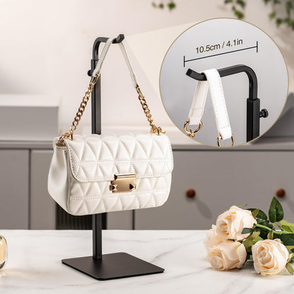 Josmimic Purse Holder Handbag Display Stand: Hanger Rack Showing Bags, Purses, and Wreath, Adjustable Black Hook Stand for Tabletop, Closet, Desk, and Retail Use for Vendors