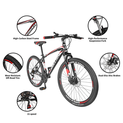 URBICIKA 27.5 Inch Mountain Bike for Adults, 21 Speed, Dual Disc Brakes,Commuter Off-Road Bicycle