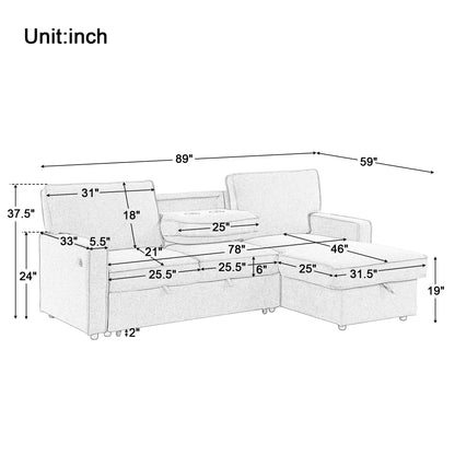 ERYE Comfy L-Shaped Chenille Sofa Bed, L-Shaped Reversible Sleeper Sectional Sofa with Pull Out Sleeper Couch Bed, Drop-Down Cup Holders,Storage Chaise & Dual USB Ports