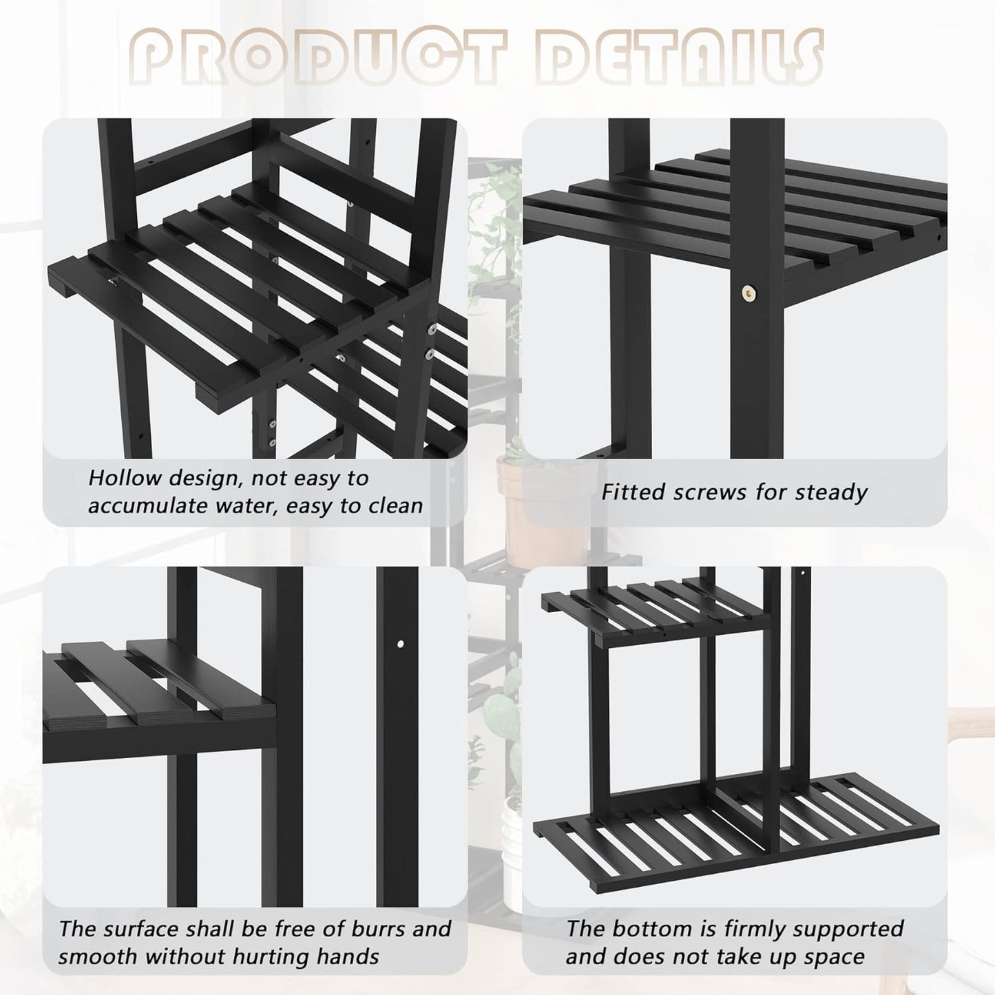 5 6 Laiensia Tier Bamboo Plant Stand Rack Potted Multiple Flower Pot Holder Shelf, Indoor&Outdoor Planter Display