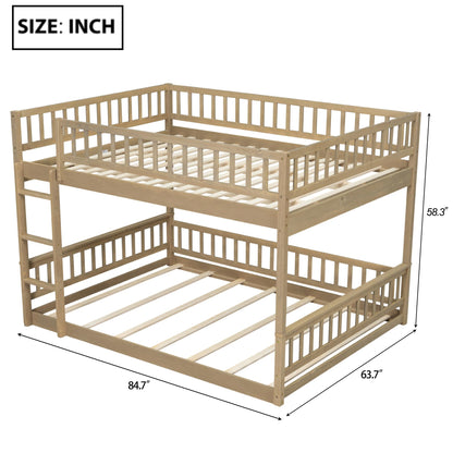 Merax Queen Over Queen Bunk Bed with Ladder & Guardrails - Solid Wood Double Bunk Bed for Adults/Teens, Convertible to 2 Separate Platform Beds, No Box Spring Needed, Walnut