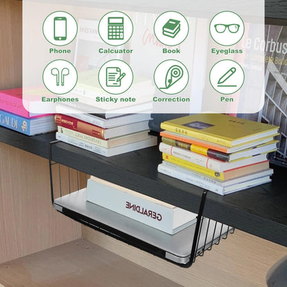 6 Pcs Undershelf Storage Basket Under Shelf Wire Basket Household Metal Under Shelf Hanging Storage Bin Basket Slides Under Shelves for Kitchen Pantry Bookshelf - 14.2" D x 9.1" W x 5.5" H, Black