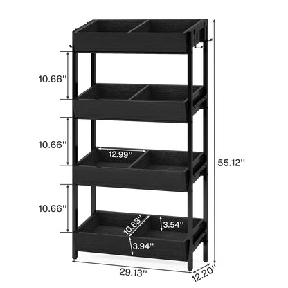 Tribesigns Wood Fruit and Vegetable Basket Stand Rack for Kitchen, Office, Store, Supremarket, Pantry Shelf Unit for Snacks, 4-Tier Wooden Utility Storage Shelves Set of 2 (Black)