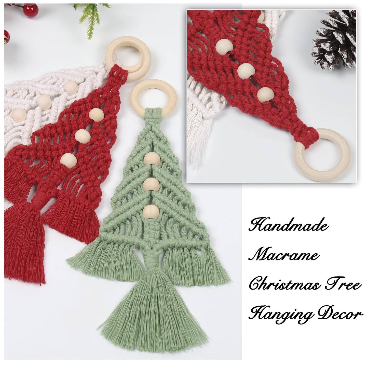 Dremisland Christmas Tree Decoration 3 Set Macrame Hanging Ornaments - Assembled Kits Boho Wall Decor for Winter New Year Party Supplies