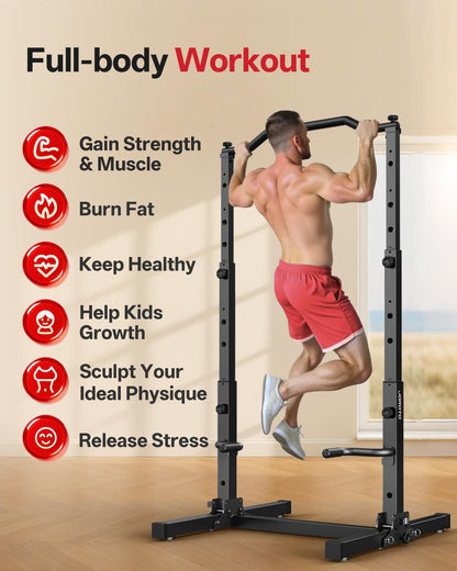 JOROTO Foldable Pull Up Dip Station, Pull Up Bar Free Standing for Home Gym, 450LBS Stable Power Tower, Adjustable Height Multifunction Pull Up Stand, Strength Training Equipment for Men Women