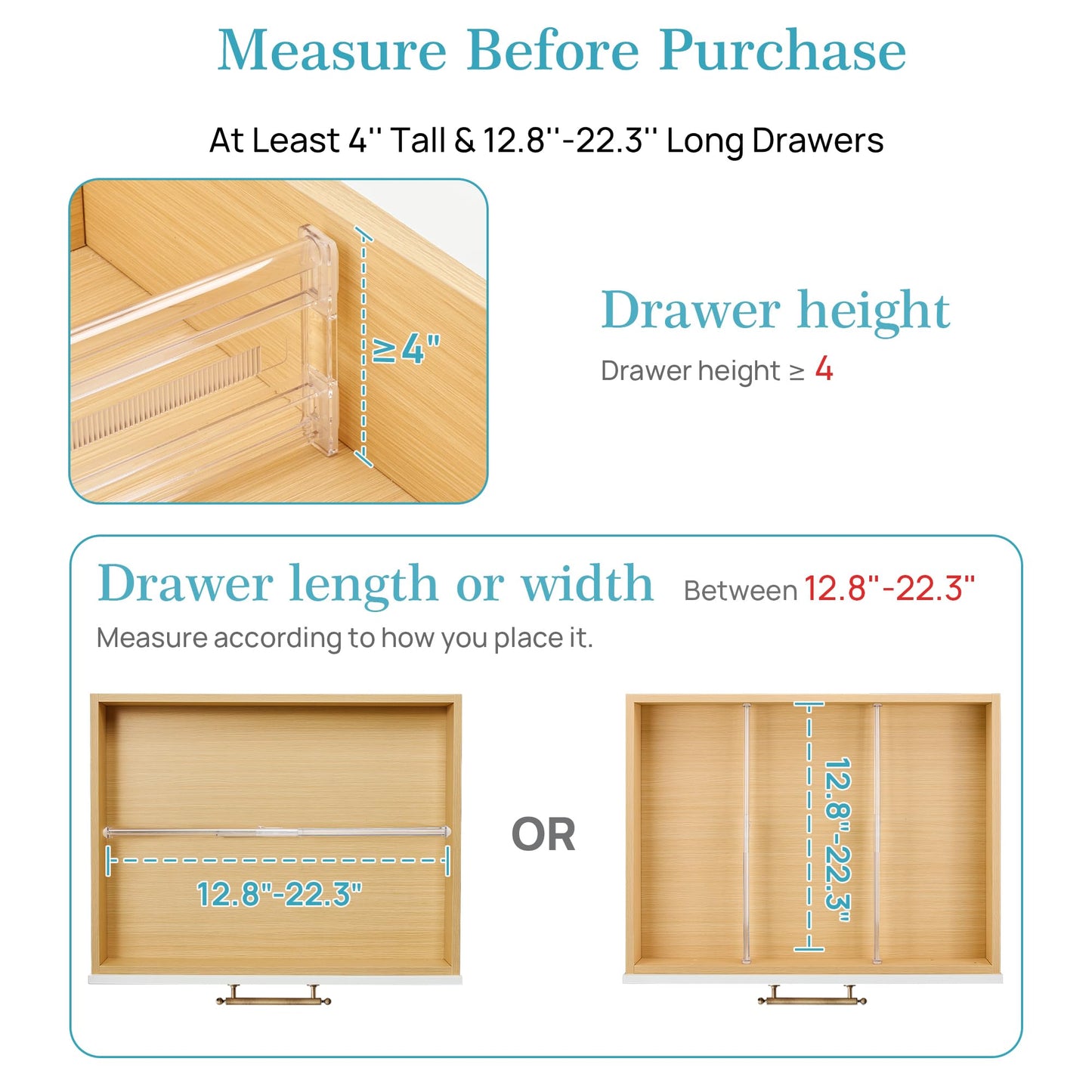 Vtopmart 8 Pack 4" Regular Upgrade Drawer Dividers for Clothes, 12.8"-22.3" Expandable Dresser Drawer Organizer, Clear Plastic Separators for Dresser, Baby Clothing, Underwear, Cosmetic, Toiletries