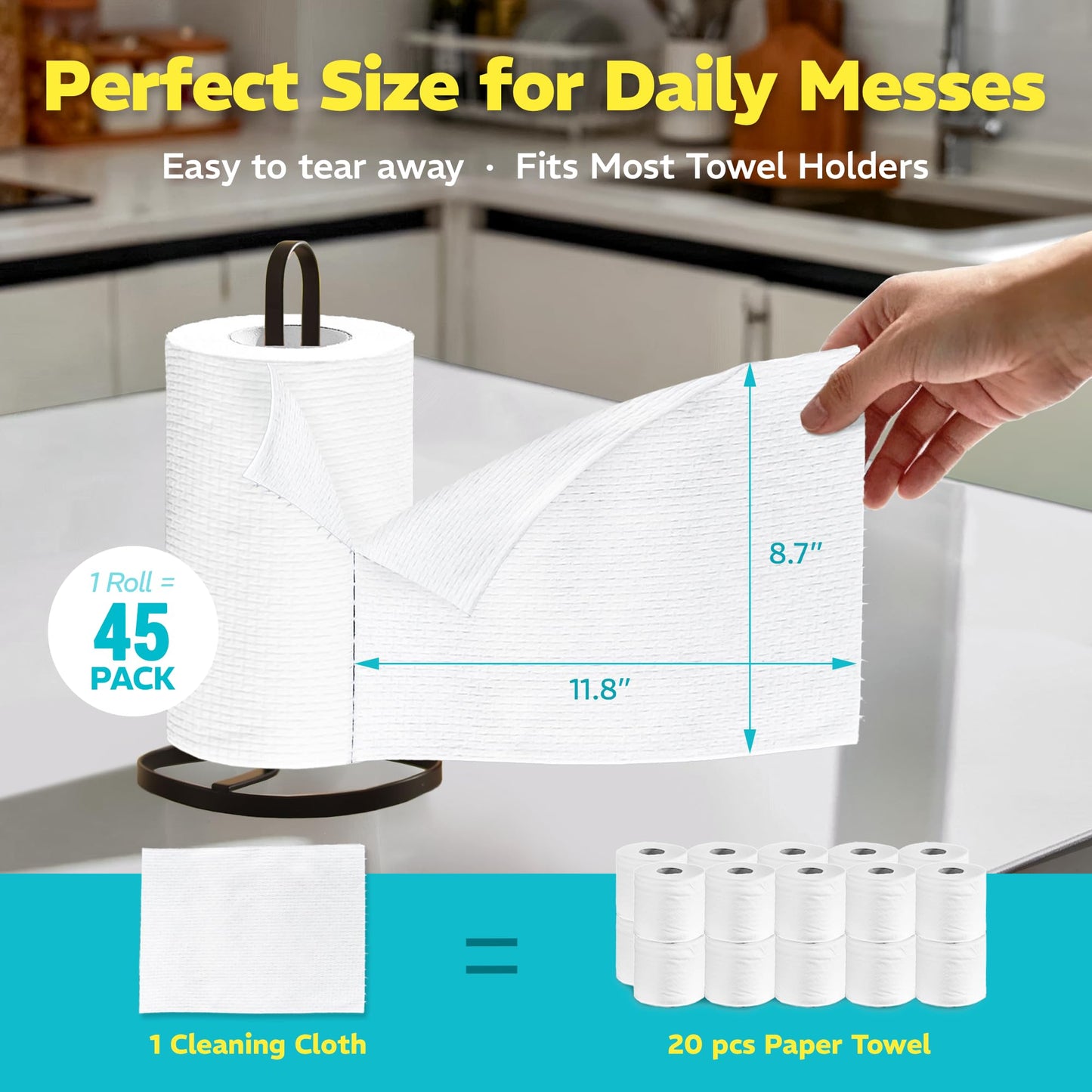 Befanty 90 Pack Plant-Based Microfiber Cleaning Cloth Rolls, Washable & Reusable Paper Towels for Kitchen, Ultra Absorbent, Scratch Free, Lint Free, Cleaning Supplies, 8.6" x 11.8" (2 Rolls)
