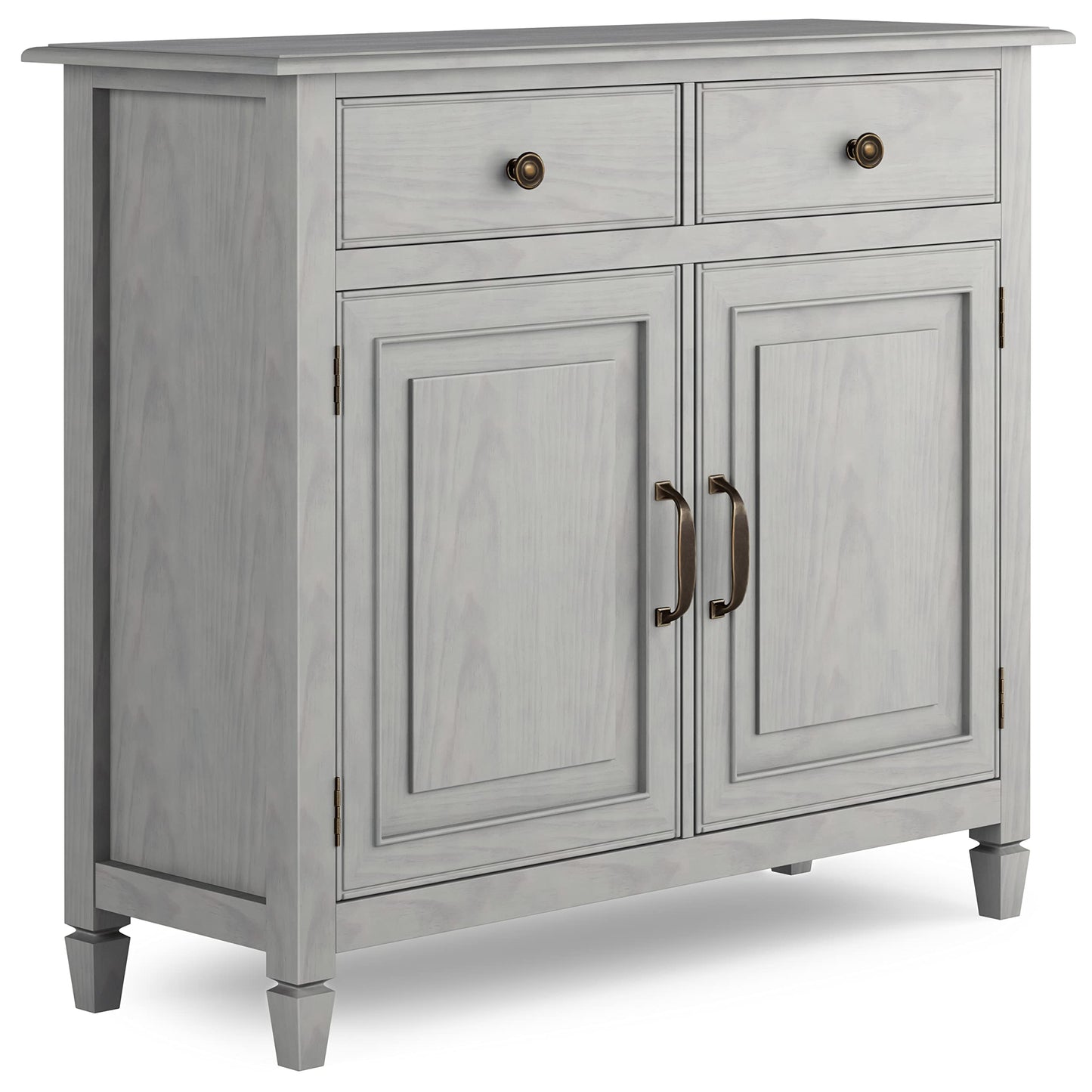 SIMPLIHOME Connaught 40-inch Wide Solid Wood Storage Cabinet in Fog Grey for Entryway, Living Room, Organizer for Hats, Gloves, Shoes, Keys, Slim Design, Traditional Style
