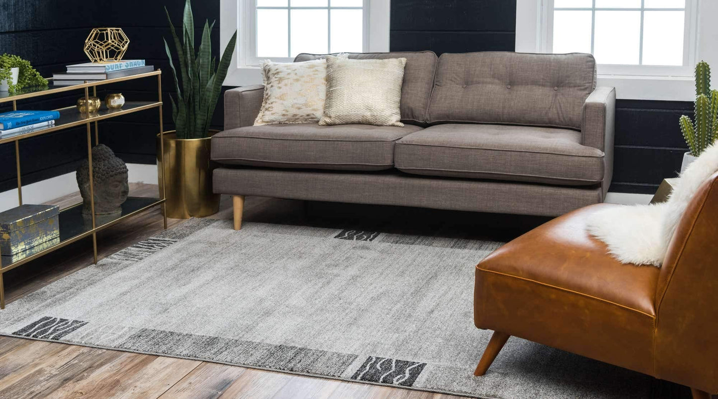 Unique Loom Del Mar Collection Area Rug - Sarah (10' x 13' Rectangle, Light Gray/ Gray)