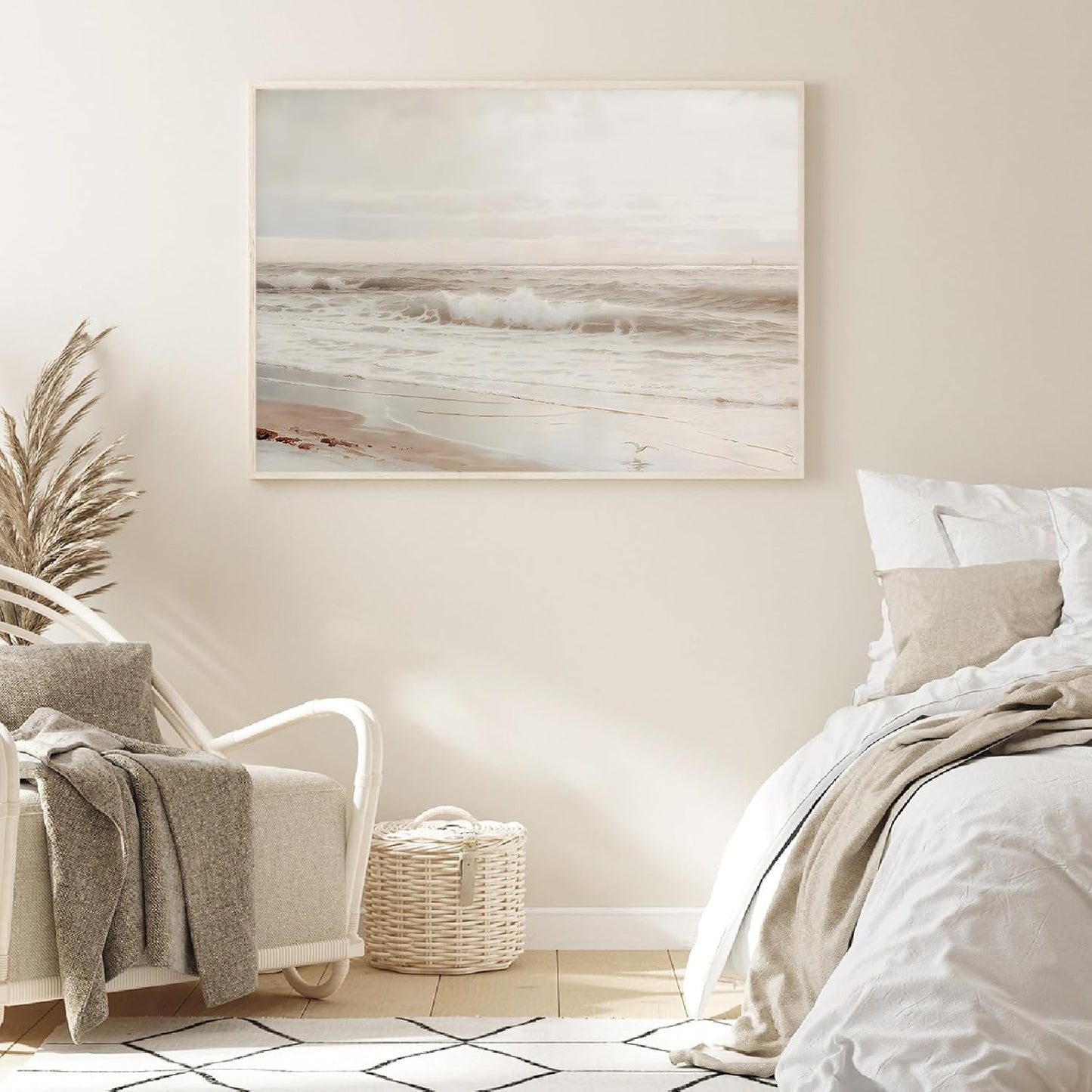 Gotletaeld Neutral Beach Landscape Art Print, 16x24in Unframed for Living Room, Bedroom, Kitchen, Bathroom