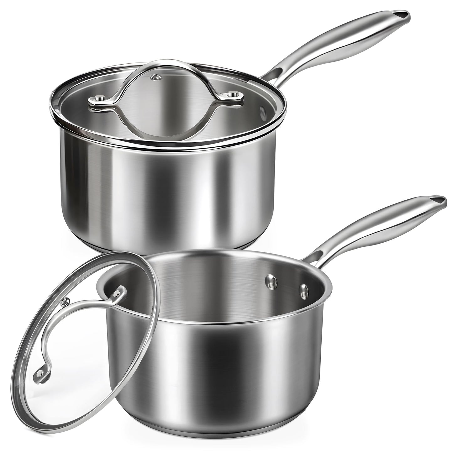 Stainless Steel Saucepan Set with Lids 1.5QT & 2.2QT, Tri-Ply Stainless Steel Sauce Pot Set, Induction Saucepans, 4 Pcs Nonstick Saucepans Cookware Set, Dishwasher Safe
