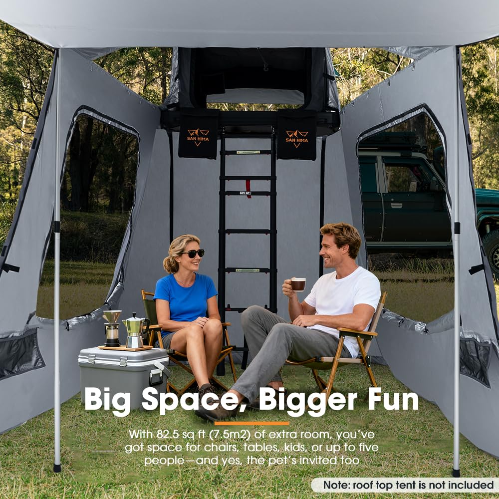 SanHima Rooftop Tent Hard Shell - CapeTop Overland Aluminium Fold-Out Roof Top Tent 131.5LBS Lightweight, w/Annex Room Digital Panel & Tri-Color LED Strip Light, for Car SUV Truck Camping, 2-3 People
