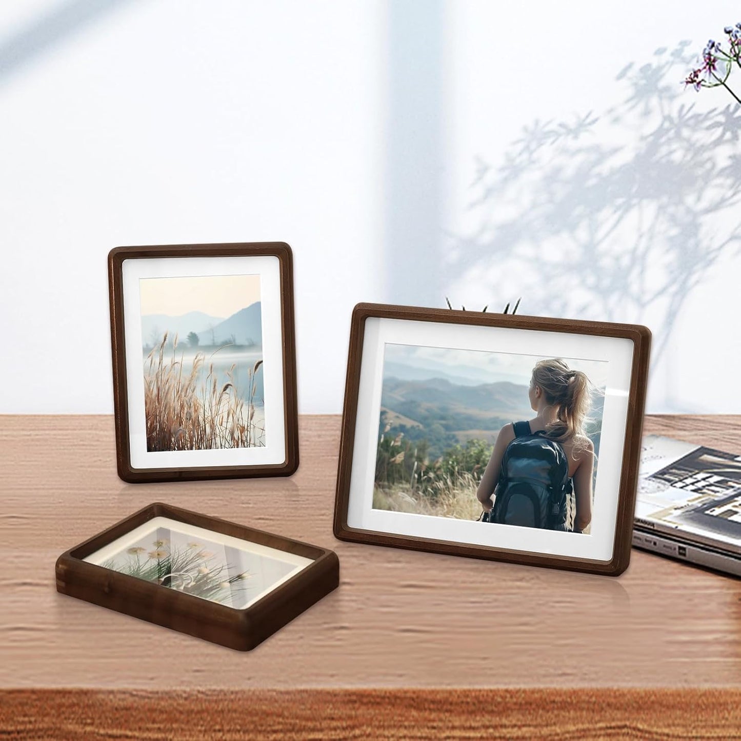 5x7 4x6 Picture Frame Wood Natural Solid Walnut Photo Frames with Mat, Handcrafted Wooden Frame for Tabletop or Wall
