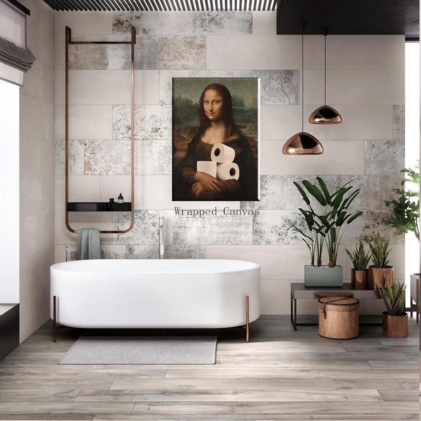 Funny Bathroom Canvas Wall Art, Aesthetic Poster 12x16in Framed Vintage Humorous Classical Oil Painting