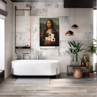 Funny Bathroom Canvas Wall Art, Aesthetic Poster 12x16in Framed Vintage Humorous Classical Oil Painting