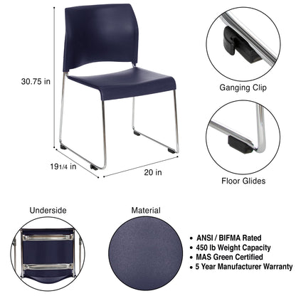 OEF Furnishings OEF8804-11-04/4 Commercial Stack Chair (Hard Plastic Seat and Back, Midnight Blue, Chrome Frame, 4-Pack)