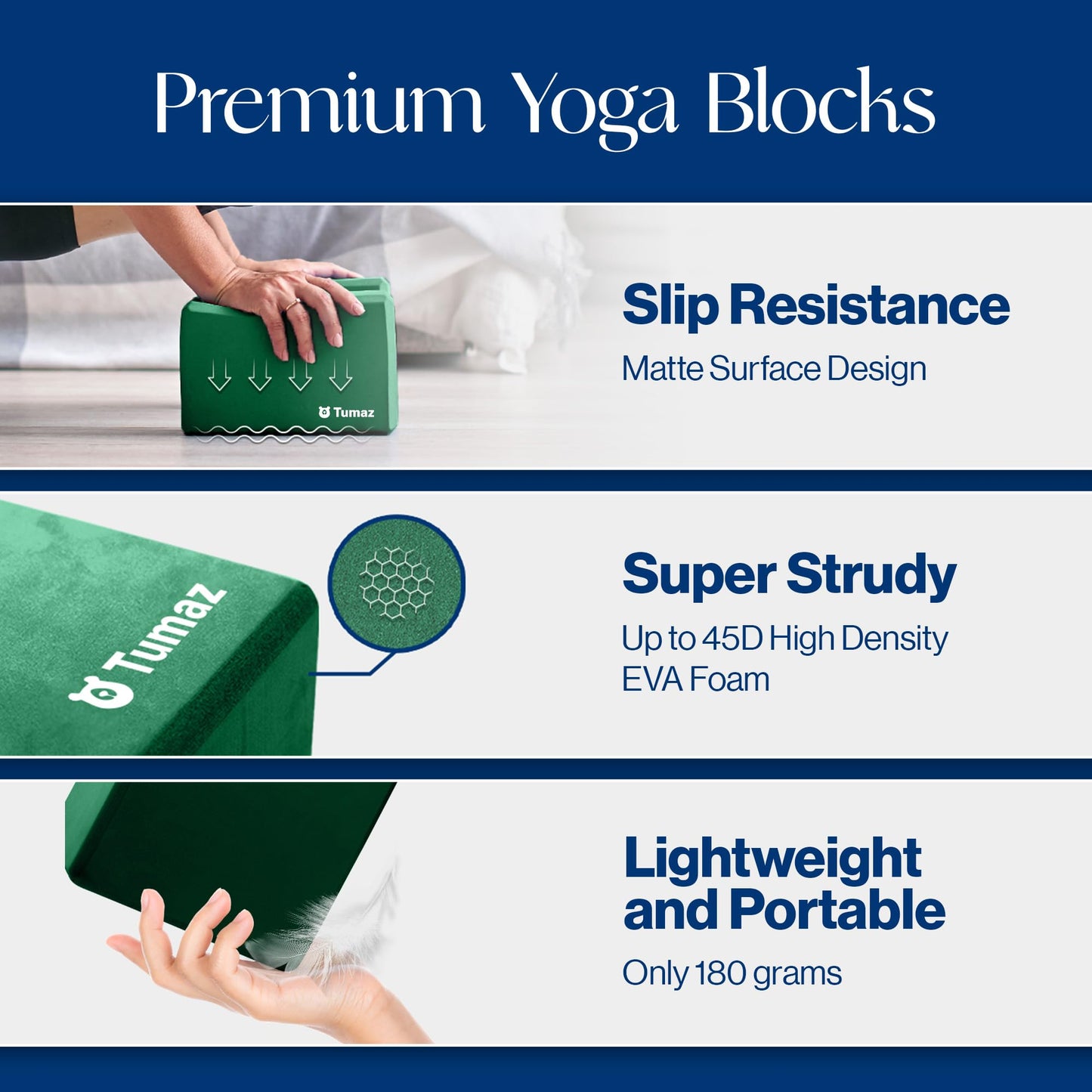 Tumaz Non-Slip Yoga Blocks 2-Pack - High Density/Lightweight EVA Foam & Natural Cork for Stability, Premium Set with E-Book Included