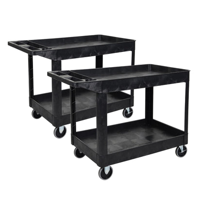 Tubstr Extra Large Two-Shelf Utility Cart with Wheels (2-Pack) | 500 lb. Capacity Rolling Utility & Tool Carts for Warehouses, Industrial Settings, Auto Garages, & More (Black, 45.5 x 24.5)