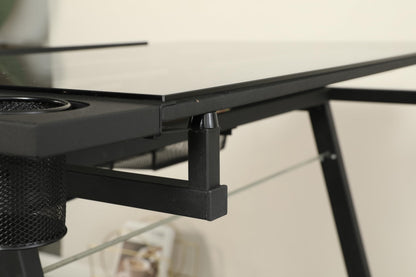 Landpink Adjustable Drawing Table for Artists | Drafting Desk with Tilted Glass Top | Art & Craft Table for Adults (Black, Smart Upgrade-29.52’’- 37.8'' H)