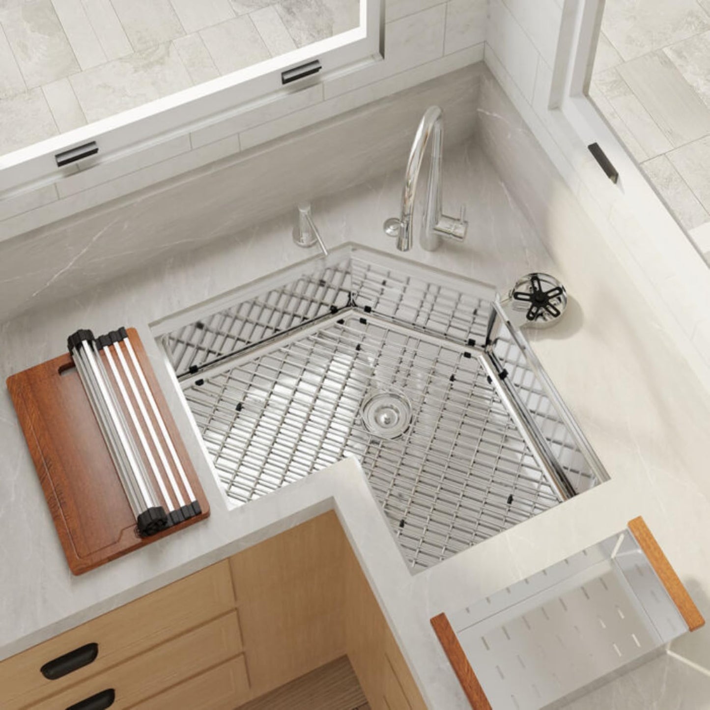Strictly Sinks 30 Inch Corner Kitchen Sink Undermount– 16 Gauge Stainless Steel Butterfly Sink Undermount, Scratch & Stain Resistant Corner Single Bowl Workstation Sink with Accessories (Silver)