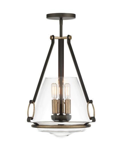 Minka Lavery 3903-107 Eden Valley Convertible Pendant to Semi-Flush, 3-Light, 180 Total Watts, 12.38-in H x 18.13-in W, Smoked Iron with Aged Gold
