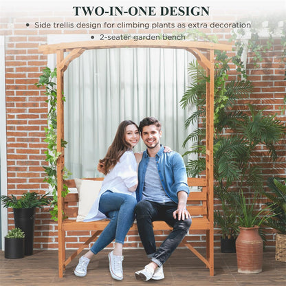 NAAMOTOMOX Garden Arch Trellis with Bench - 63''W x 78''H Wooden Arbor with 2-Person Outdoor Bench, Garden Arbors Archway Pergola for Climbing Plants Rose Wedding Backyard Party Lawn Decor