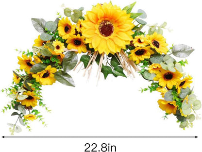 Rustic Artificial Sunflower Swag, 23 Inch Decorative Floral Swag with Sunflower and Green Leaves for Wedding Arch Front