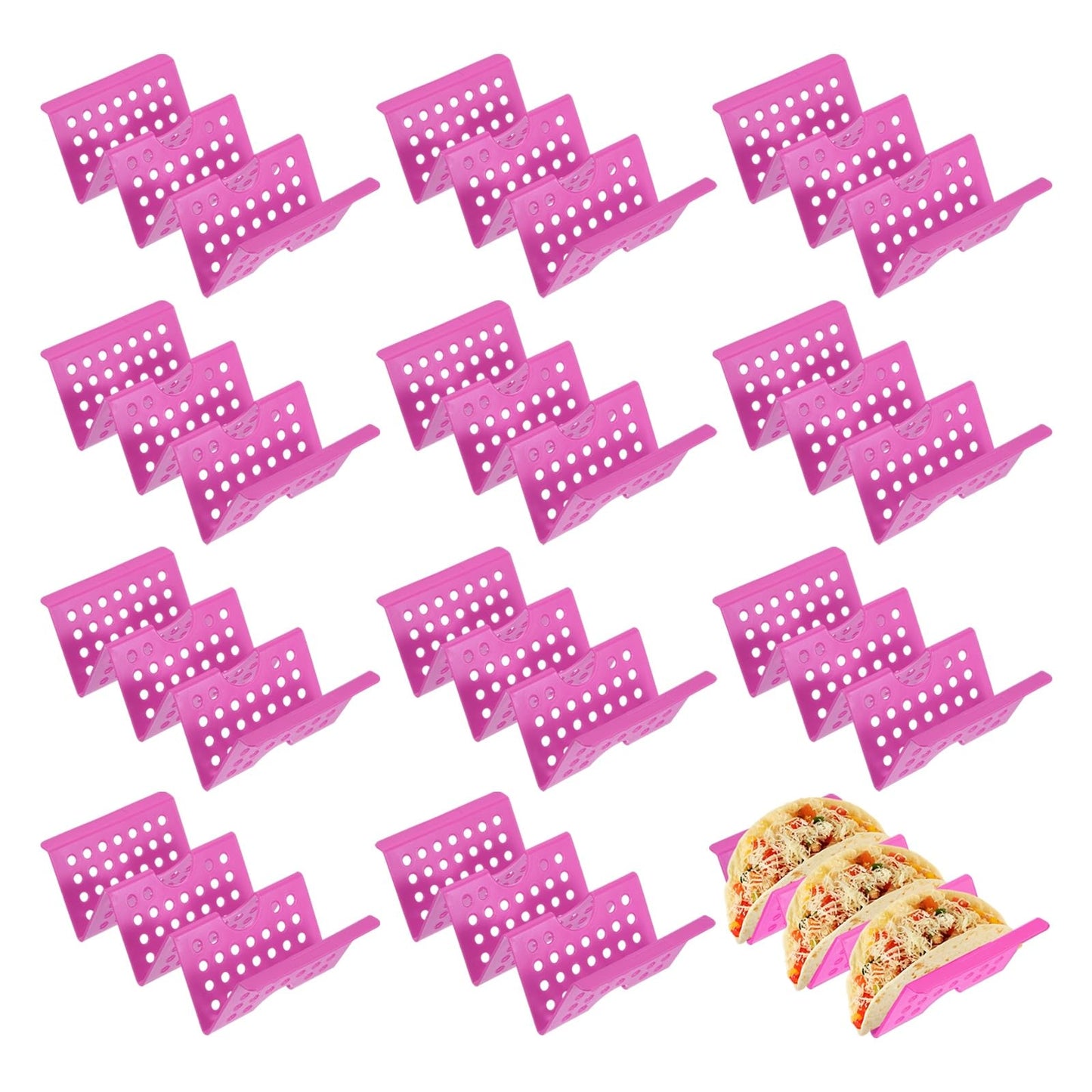 uxcell 12 Pcs Taco Holder Stands, Plastics Hollow Holder Can Hold 3 Soft/Hard Taco Street Tray Plates for Party Supplies Dishwasher and Microwave Safe, Purple
