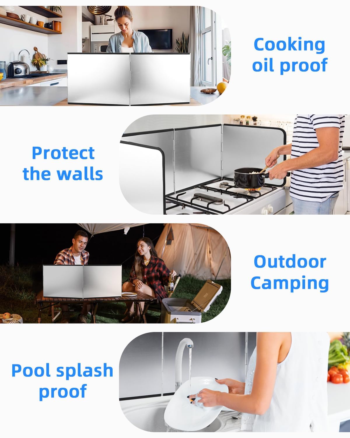 4 Sided Splatter Guard Foldable Stainless Steel Stove Splash Guard 11.8″ Height Oil Splatter Screens for Frying Kitchen Backsplash Protector Nonstick Oil Splatter Guard for Cooking