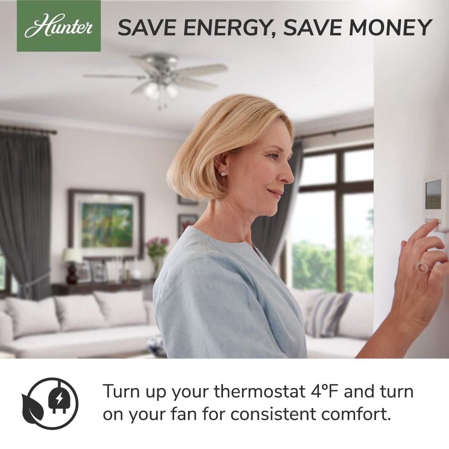 Hunter 52 inch Indoor Ceiling Fan with LED Light and Remote Control - White Modern Ceiling Fan, Low Profile Mount, 4 Blades, For Bedroom, Living Room, or Kitchen, Quiet - Dempsey 59242, Fresh White