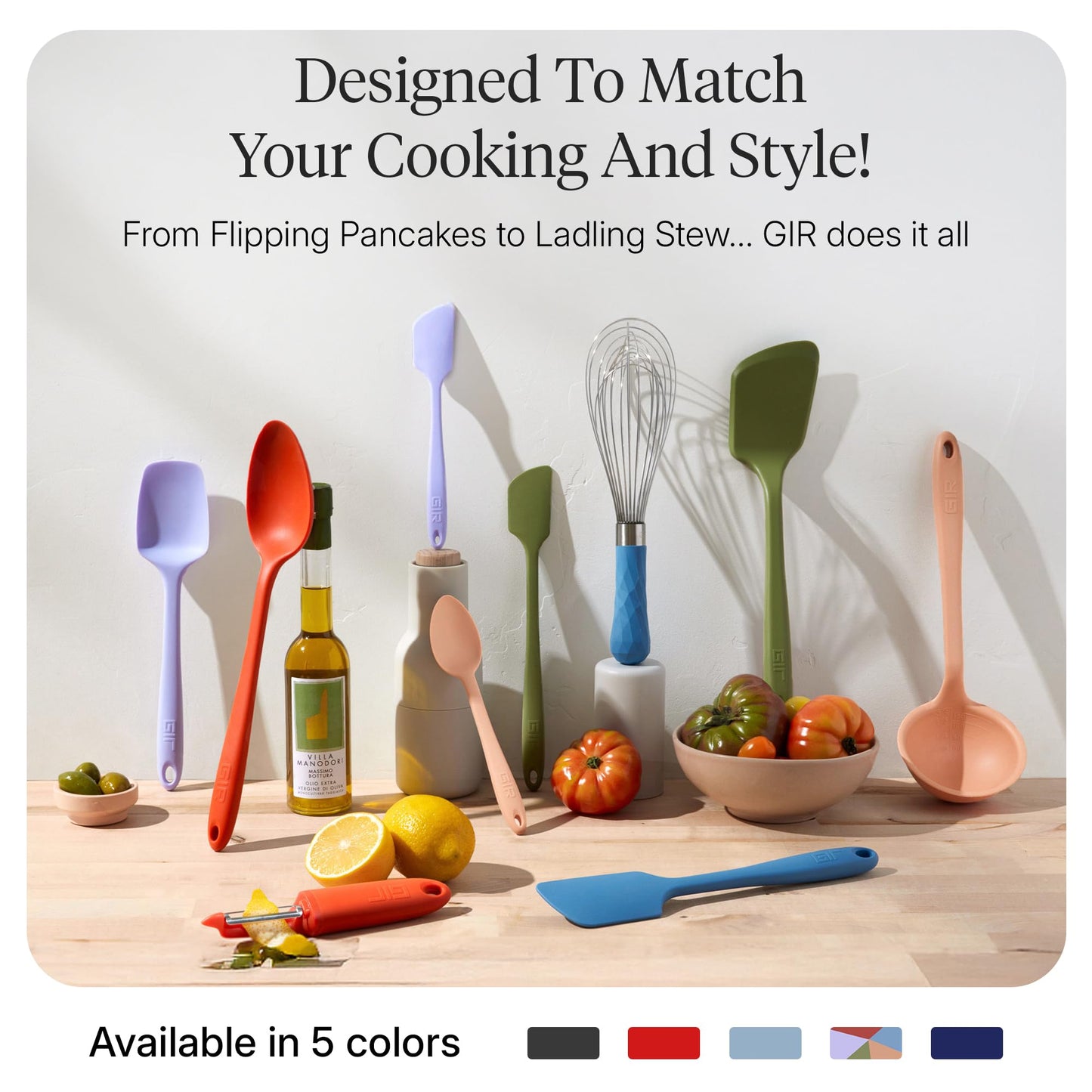 GIR: Get It Right 10-Piece Silicone Ultimate Kitchen Utensil Set – Spatulas, Ladle, Flip, Spoons, Whisk, Peeler & Spoonula – Nonstick, Non-Toxic, Heat-Resistant – Red