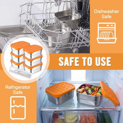 Ferrochef 36 Pcs Stainless Steel Containers with Silicone Lids 14 oz Reusable Food Snack Containers Easy Open Lunch Box Include Chopsticks Knife Fork Spoon with Case for Travel Meal Prep Food Storage