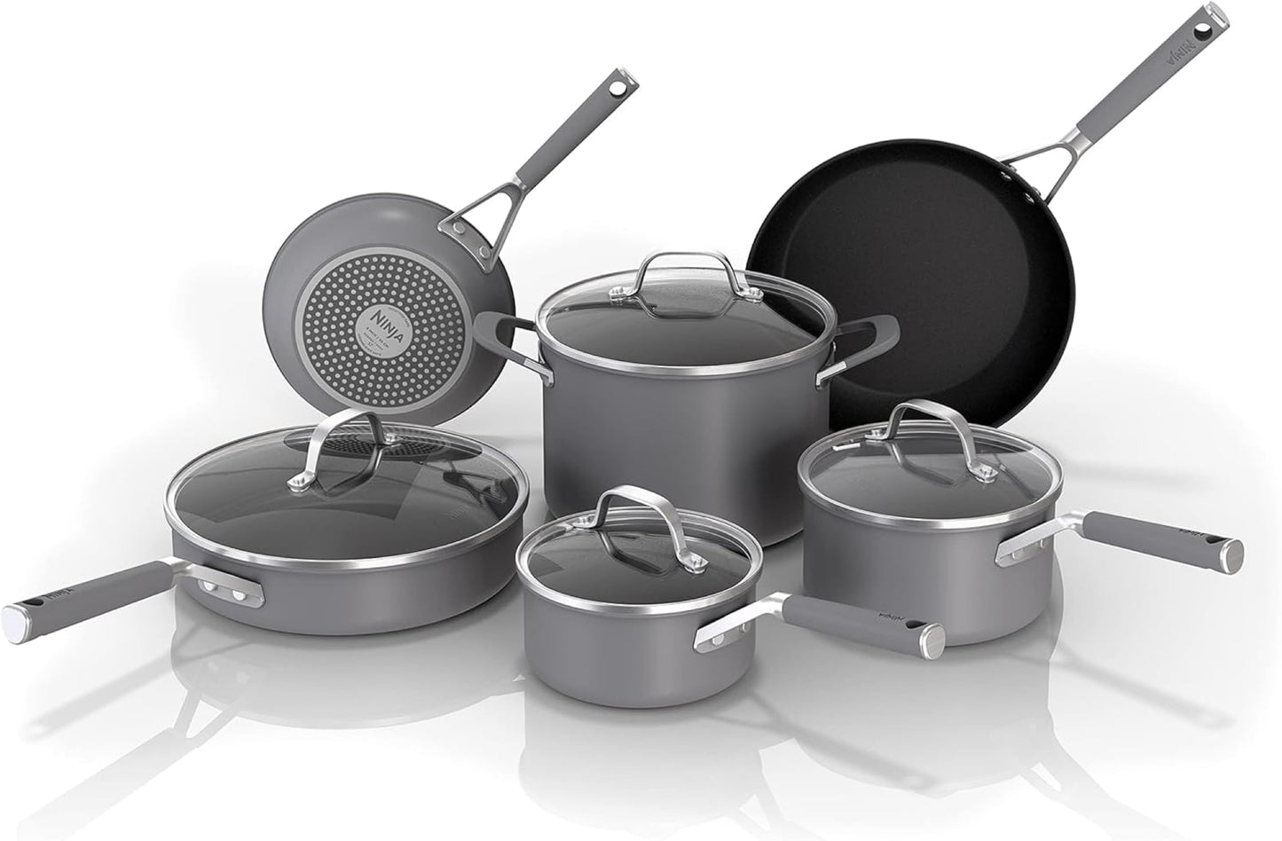 Ninja NeverStick Professional Hard-Anodized 10 Piece Pots & Pans Set, Nonstick Cookware Set, Durable, Oven Safe to 500°F, Slate Grey, C39500