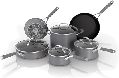 Ninja NeverStick Professional Hard-Anodized 10 Piece Pots & Pans Set, Nonstick Cookware Set, Durable, Oven Safe to 500°F, Slate Grey, C39500