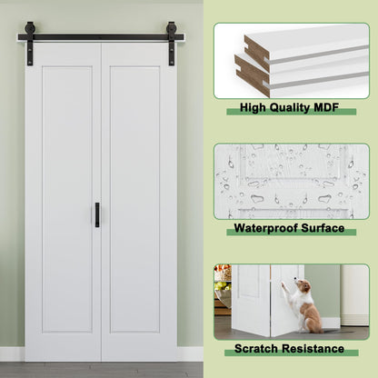 64" x 84" 1 Panel Bifold Barn Door, 72" Track Kit for 4 Closet Doors, Pre-Assembled Panel Bi-fold Barn Door for Pantry, Primed White Finish with Water-Resistant and Scratch-Resistant, Paintable