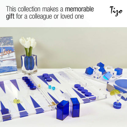 TIZO Elegant 18” Lucite Backgammon Set, Lucite Chips & Cups with Magnetic Closure, Elegant & Practical Boutique Quality Home Décor, Clear, Black & White