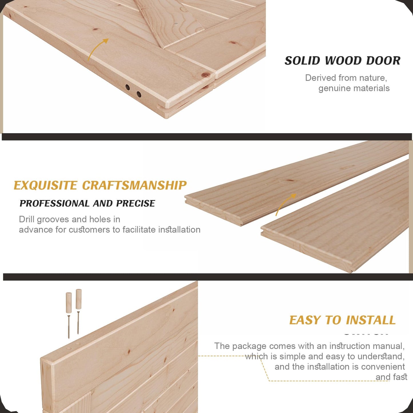 FREDBECK 40in x 84in Wood Barn Door with 7FT Barn Door Hardware Kit Included K Shape Solid Spruce Panel Need to Assembly