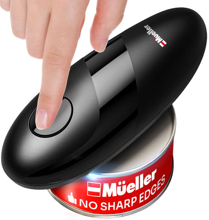 MUELLER HOME SmoothEdge Auto Electric Can Opener – Battery‑Operated One‑Touch w Magnet Lid Lifter – Portable Hands‑Free Automatic Can Openers for Seniors & Arthritis, Smooth‑Edge Cut Technology, Black