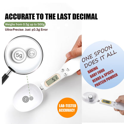 Food Measuring Spoon, Digital Kitchen Scale, high-Precision Small Scale, Handheld use, with Weight Removal Function (White)