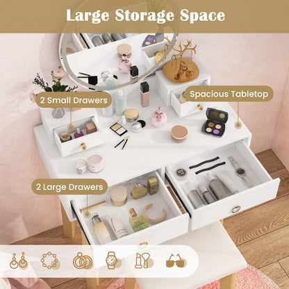 CHARMAID Vanity Desk with Mirror and Lights, White Makeup Vanity Desk with 4 Drawers, 3 Color Lighting Modes, Adjustable Brightness, Modern Dressing Table with Vanity Stool for Girls Small Bedroom
