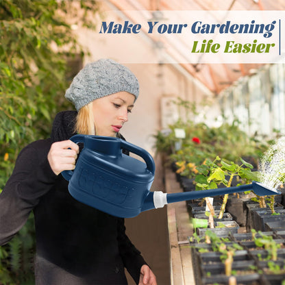 Watering Can for Indoor & Outdoor Plants, Plant Watering Can with Stainless Steel Shower Head, 1 Gallon Plastic Water Can for Garden, Flowers, Vegetable, Greenhouse (Dark Blue)
