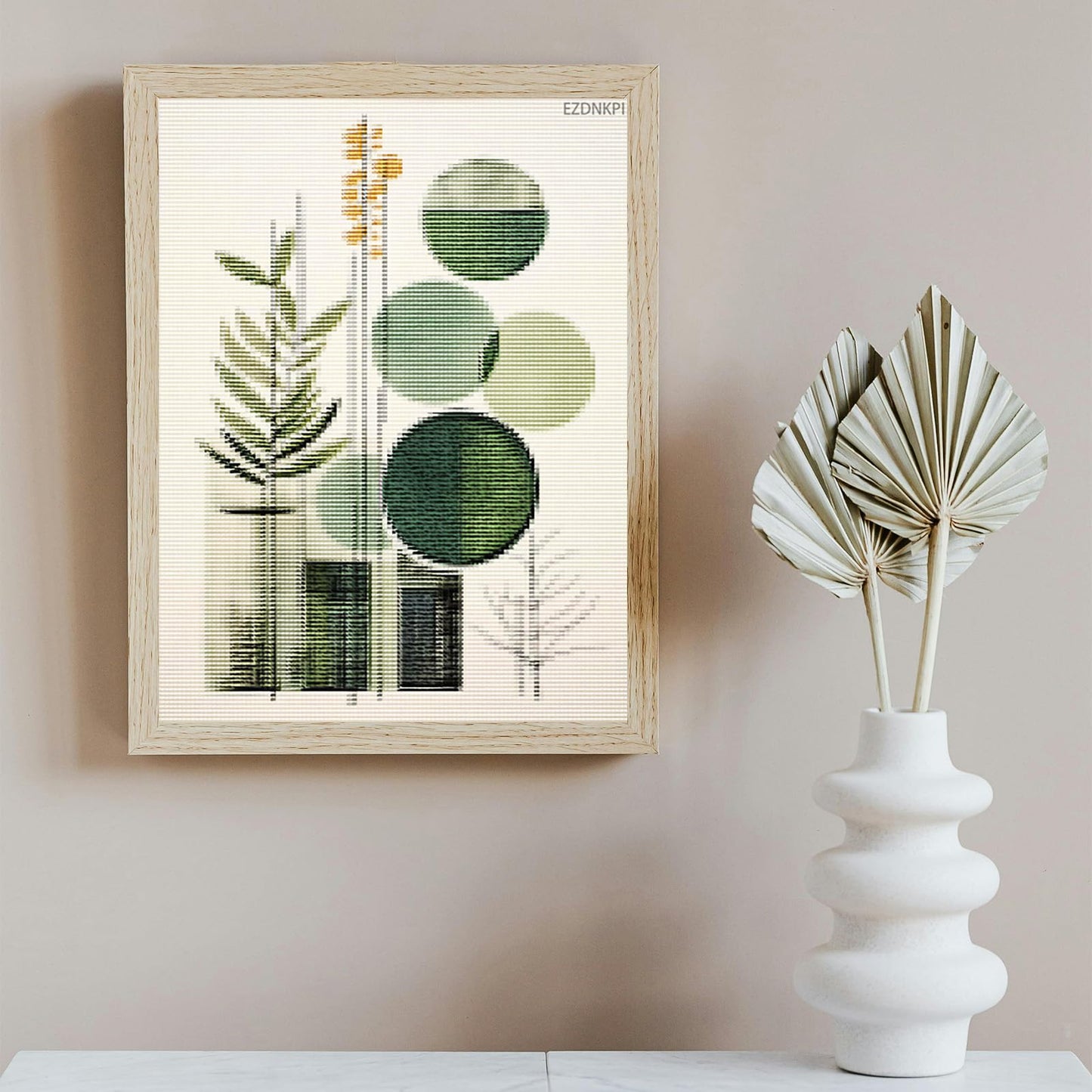 EZDNKPI Spring Cross Stitch, Embroidery kit, Boho Wall, Sage Green Boho Abstract Art, Mid Century Modern Art, Botanical Wall Decor, 11CT, 12x16inch