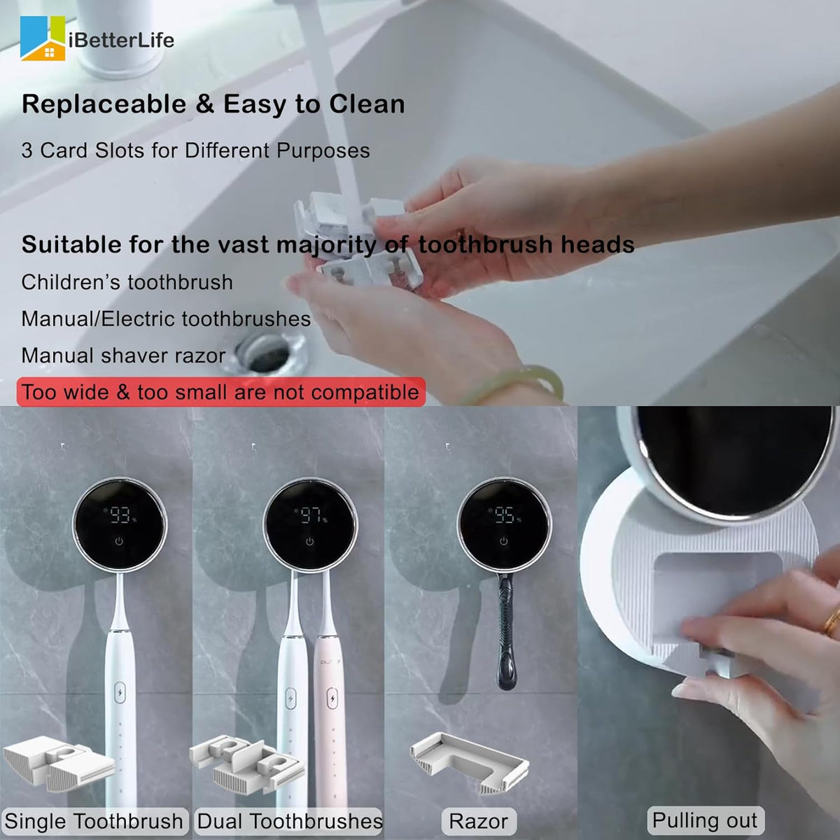 Toothbrush Holders Cleaner & Dryer for Bathroom - Mirror Wall Mounted [Rechargeable, Auto Sensor Open/Close Lid, LED