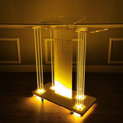 BTZHY Lectern Podium Stand, Acrylic Pulpit Large Rolling Luminous Lecture Stage Welcome Stage Reception Host Podium Conference Stage with Casters Luxury Reading Table,#1
