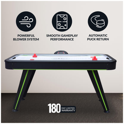 Hathaway Voyager 5 Ft Air Hockey Table for Home Game Room - with LED Scoring, High-Output Blower, Reinforced Legs, Strikers & Pucks - Black and Neon Green Finish