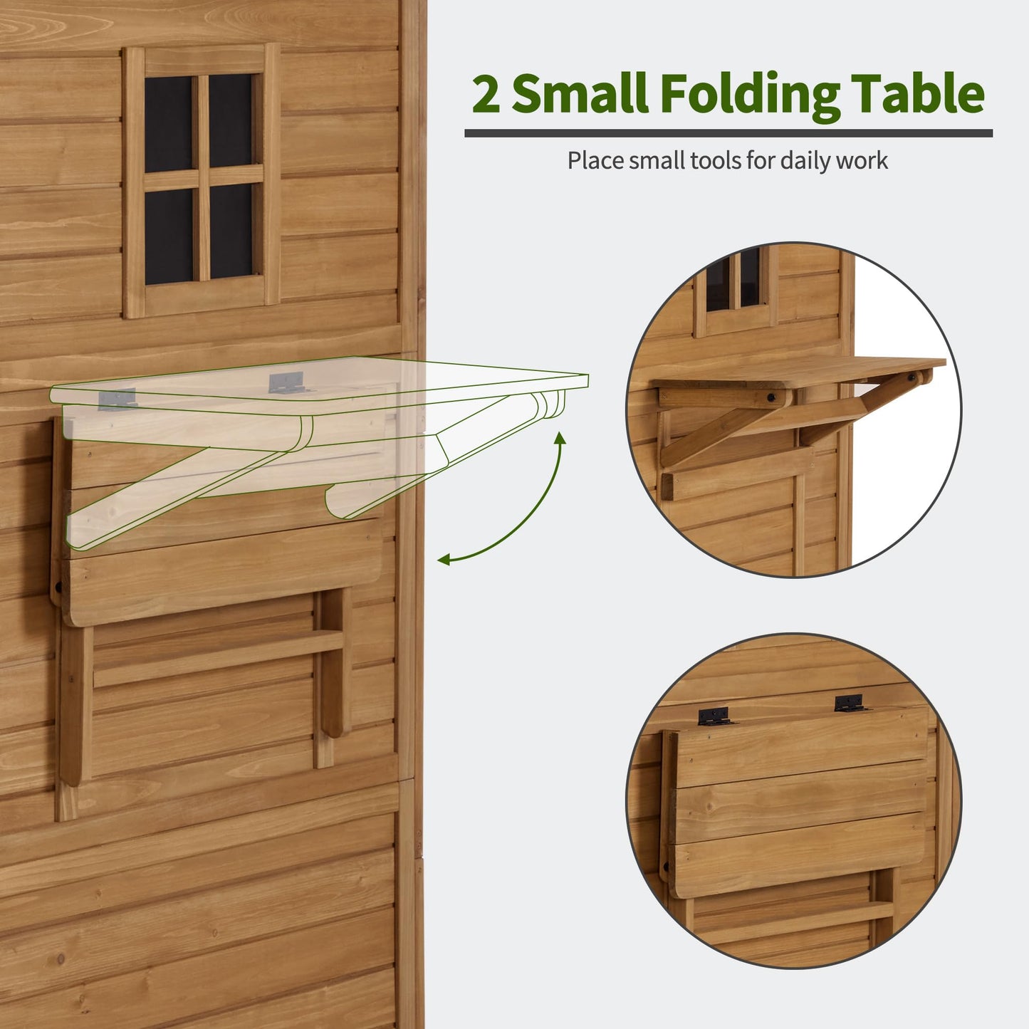 MCombo Large Outdoor Storage Cabinet with 6 Shelves (2.9 x 2.9 x 8.1 ft), Wood Storage Shed, Garden Shed with 2 Foldable Tables for Patio Yard Lawn, 2645